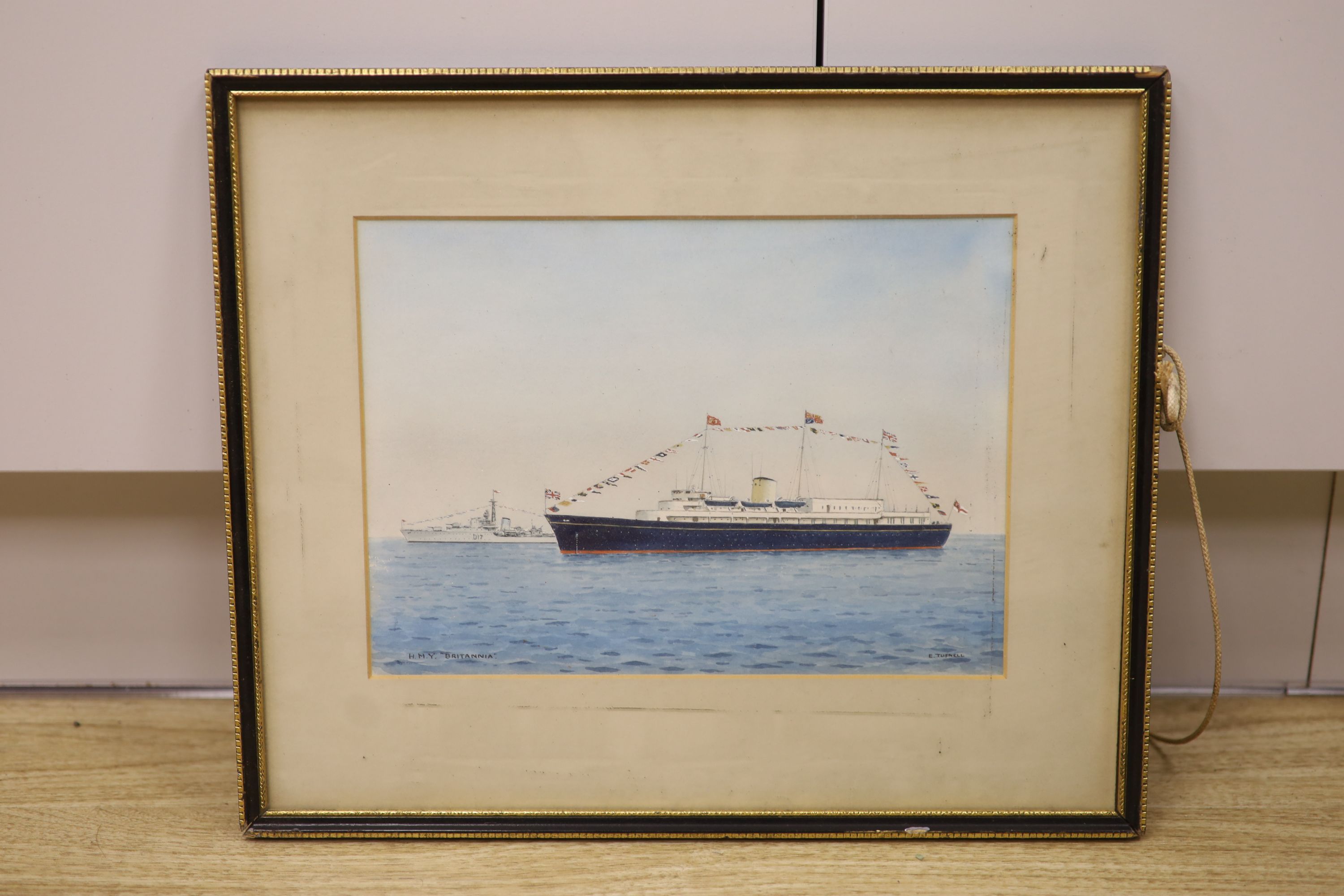 Eric Tufnell (1888-1978), watercolour, H.M.Y. Britannia, signed, 19.5 x 27cm